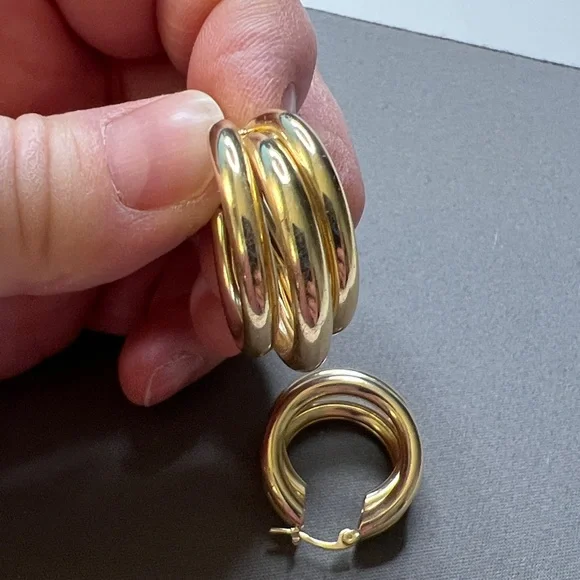 Gold Triple-Band Hoop Earrings - Picture 5 of 5